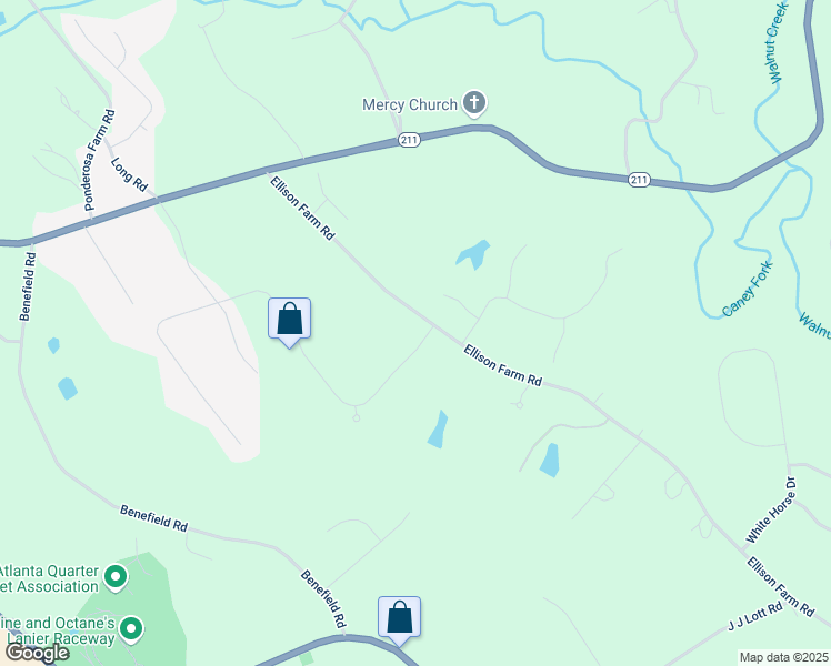 map of restaurants, bars, coffee shops, grocery stores, and more near 1351 Overland Park Drive in Braselton