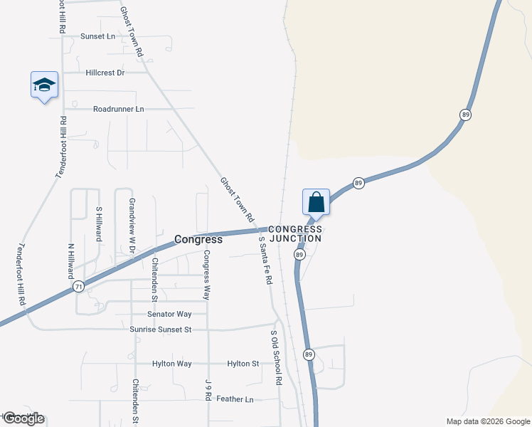map of restaurants, bars, coffee shops, grocery stores, and more near 26733 South Santa Fe Road in Congress