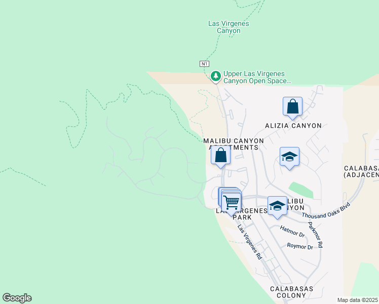 map of restaurants, bars, coffee shops, grocery stores, and more near 26625 Mont Calabasas Drive in Calabasas