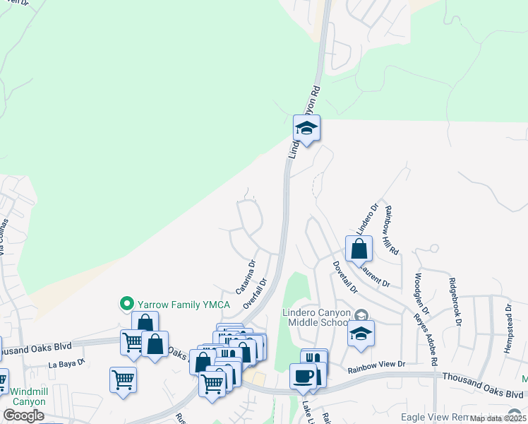 map of restaurants, bars, coffee shops, grocery stores, and more near 6156 Landino Drive in Westlake Village