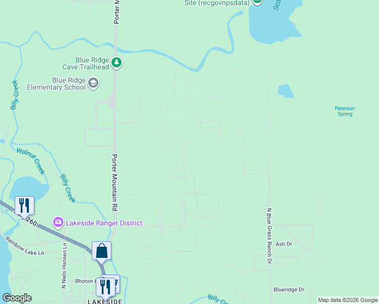map of restaurants, bars, coffee shops, grocery stores, and more near 2615 Parkinson Road in Navajo County