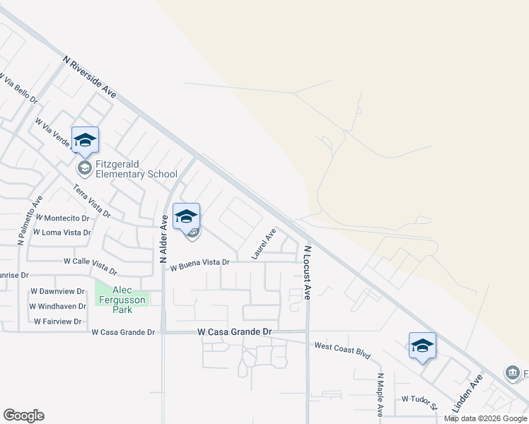 map of restaurants, bars, coffee shops, grocery stores, and more near 2002 West Sunnyview Drive in Rialto