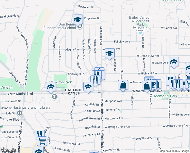map of restaurants, bars, coffee shops, grocery stores, and more near 1026 Cynthia Avenue in Pasadena
