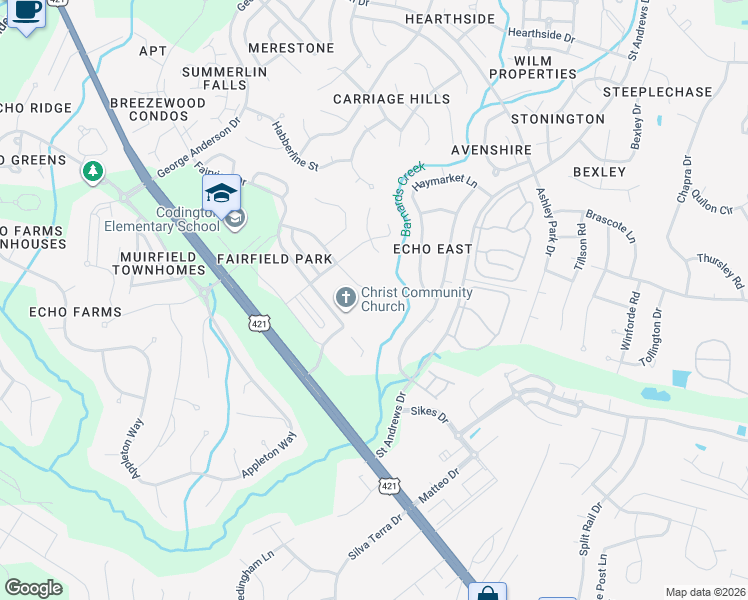 map of restaurants, bars, coffee shops, grocery stores, and more near 4526 Regent Drive in Wilmington