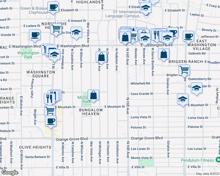 map of restaurants, bars, coffee shops, grocery stores, and more near 1036 North Chester Avenue in Pasadena