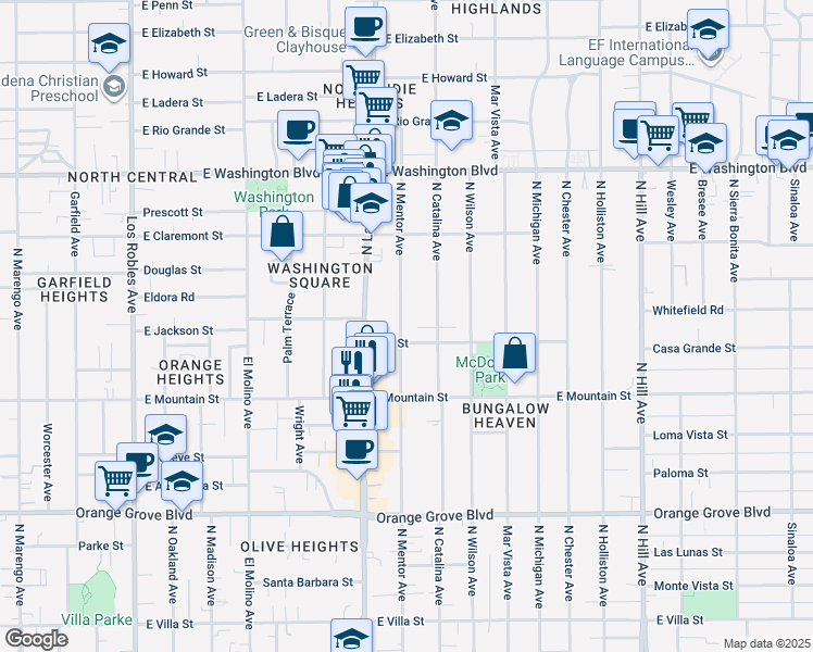 map of restaurants, bars, coffee shops, grocery stores, and more near 1048 North Mentor Avenue in Pasadena