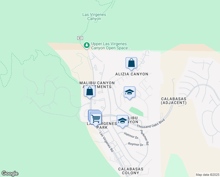 map of restaurants, bars, coffee shops, grocery stores, and more near 26248 Alizia Canyon Drive in Calabasas