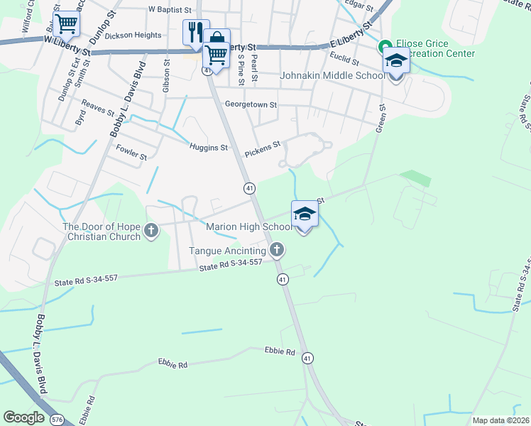 map of restaurants, bars, coffee shops, grocery stores, and more near 1218 South Main Street in Marion