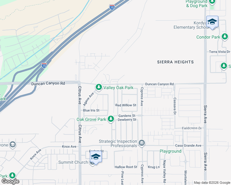map of restaurants, bars, coffee shops, grocery stores, and more near 4959 Deer Grass Drive in Fontana