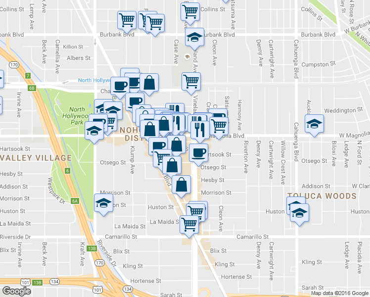 map of restaurants, bars, coffee shops, grocery stores, and more near in Los Angeles