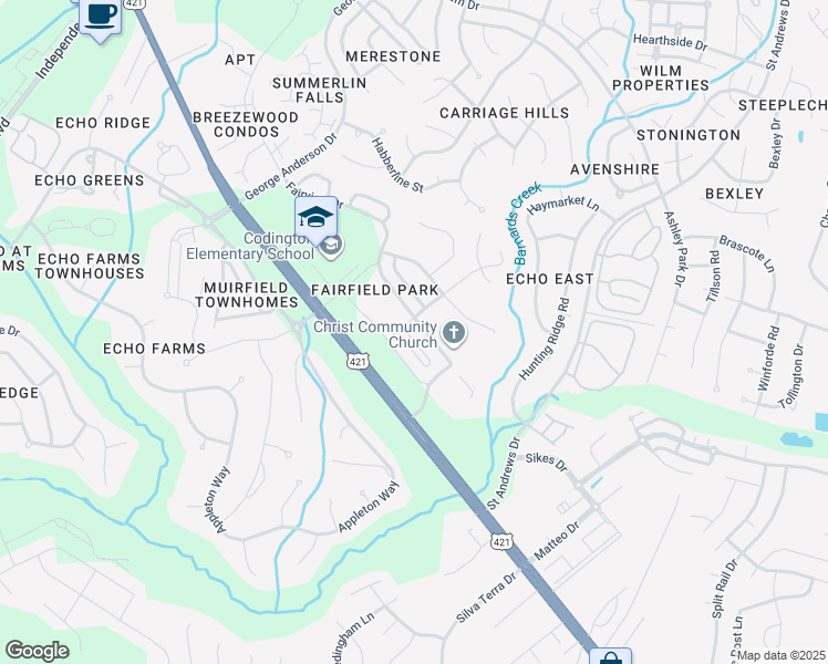 map of restaurants, bars, coffee shops, grocery stores, and more near 4411-4499 Fairview Drive in Wilmington