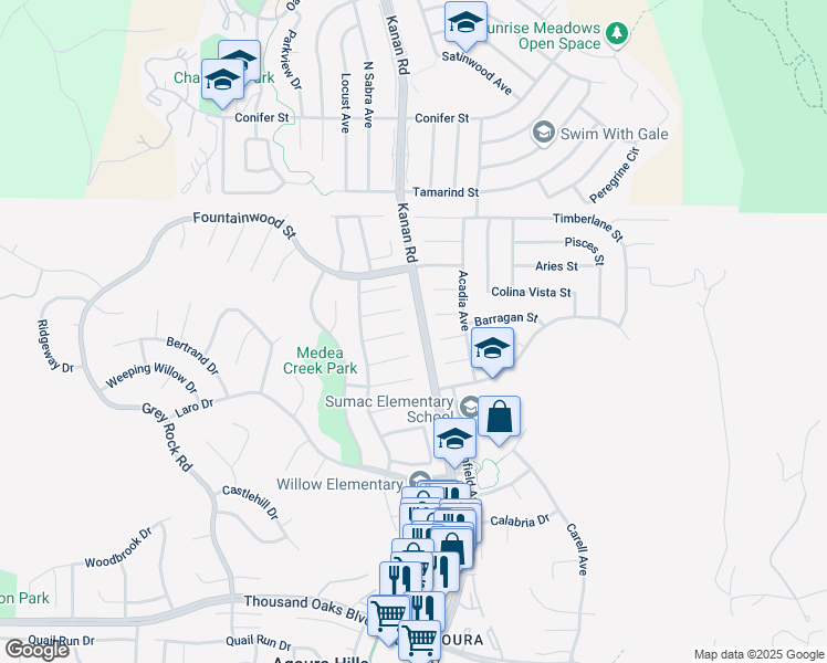 map of restaurants, bars, coffee shops, grocery stores, and more near 29000 Old Carriage Court in Agoura Hills