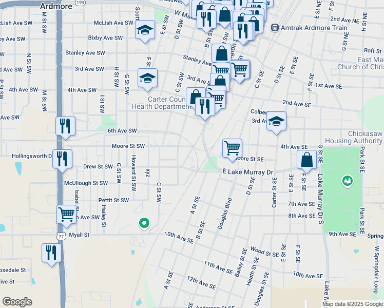 map of restaurants, bars, coffee shops, grocery stores, and more near 550 South Washington Street in Ardmore