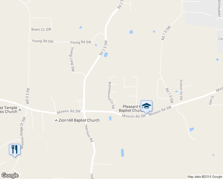 map of restaurants, bars, coffee shops, grocery stores, and more near 11 Bramblewood Place Southwest in Cartersville