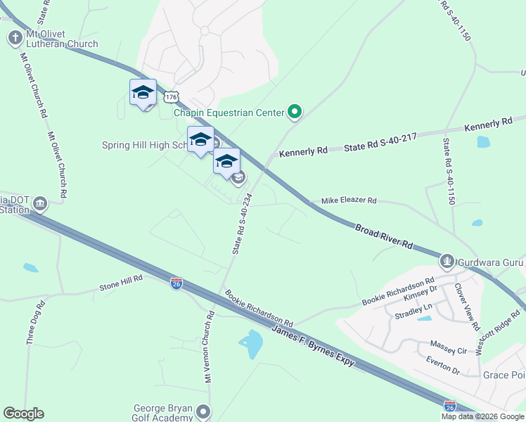 map of restaurants, bars, coffee shops, grocery stores, and more near 901 Mount Vernon Church Road in Chapin