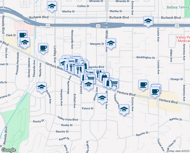 map of restaurants, bars, coffee shops, grocery stores, and more near 5145 Yarmouth Avenue in Los Angeles
