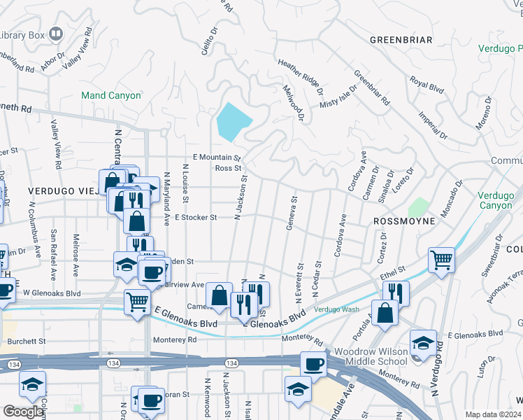 map of restaurants, bars, coffee shops, grocery stores, and more near 1204 North Isabel Street in Glendale