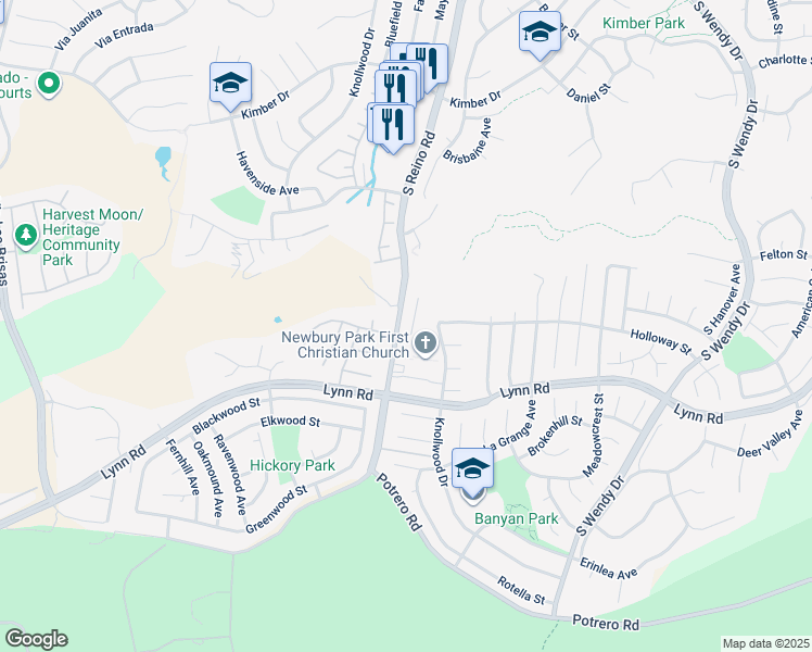 map of restaurants, bars, coffee shops, grocery stores, and more near 731 Paseo De Leon in Thousand Oaks