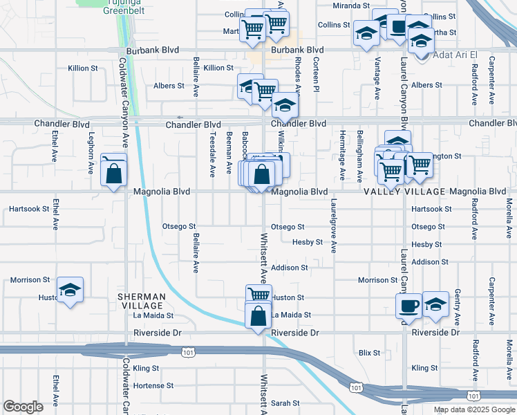 map of restaurants, bars, coffee shops, grocery stores, and more near 12504 Sapphire Place in Los Angeles
