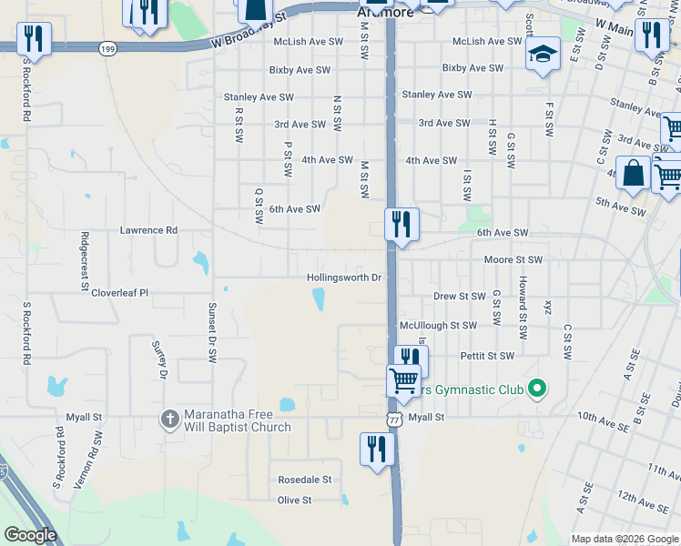 map of restaurants, bars, coffee shops, grocery stores, and more near 819 Creekside Street East in Ardmore