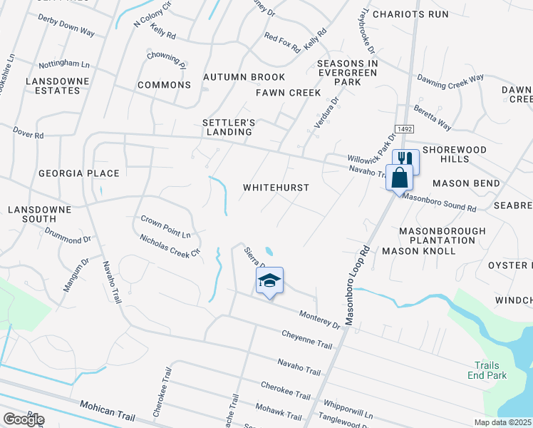 map of restaurants, bars, coffee shops, grocery stores, and more near 4217 Whitehurst Drive in Wilmington