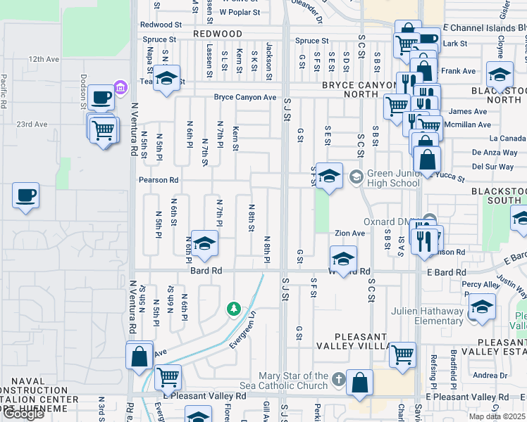map of restaurants, bars, coffee shops, grocery stores, and more near 1585 North 8th Place in Port Hueneme