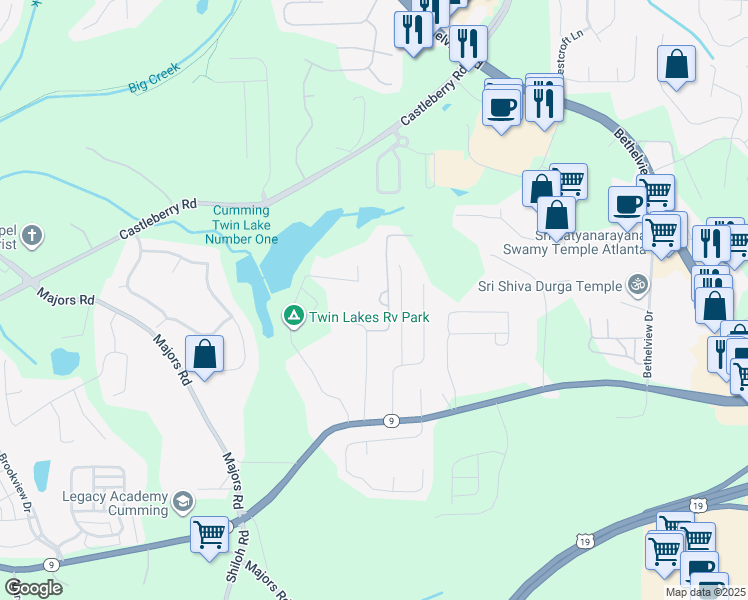 map of restaurants, bars, coffee shops, grocery stores, and more near 3179 Glen Wallace Drive in Cumming