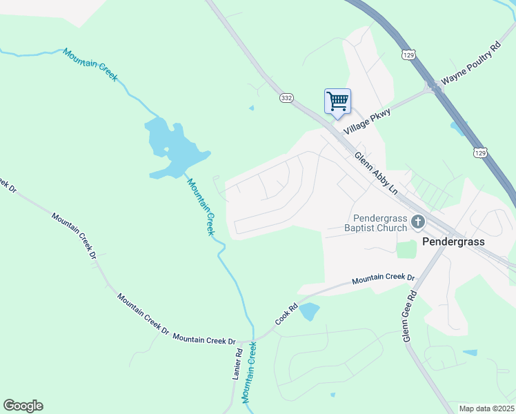 map of restaurants, bars, coffee shops, grocery stores, and more near 203 Brode Lane in Pendergrass