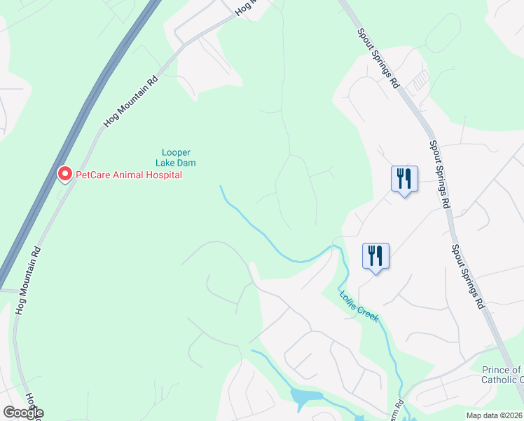 map of restaurants, bars, coffee shops, grocery stores, and more near 5025 Loving Drive in Flowery Branch
