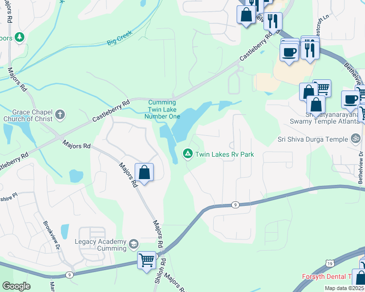 map of restaurants, bars, coffee shops, grocery stores, and more near 3315 Hillshire Drive in Cumming