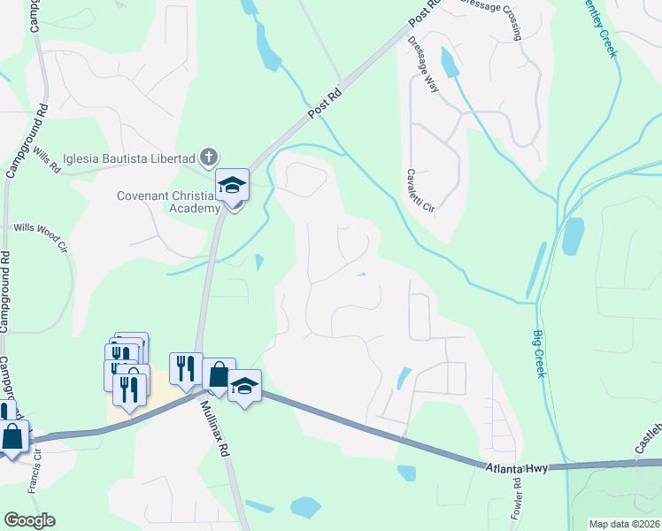 map of restaurants, bars, coffee shops, grocery stores, and more near 5045 Matthew Meadow Court in Alpharetta