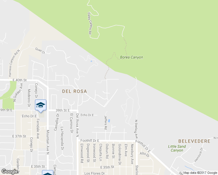 map of restaurants, bars, coffee shops, grocery stores, and more near 3963 Chiquita Lane in San Bernardino