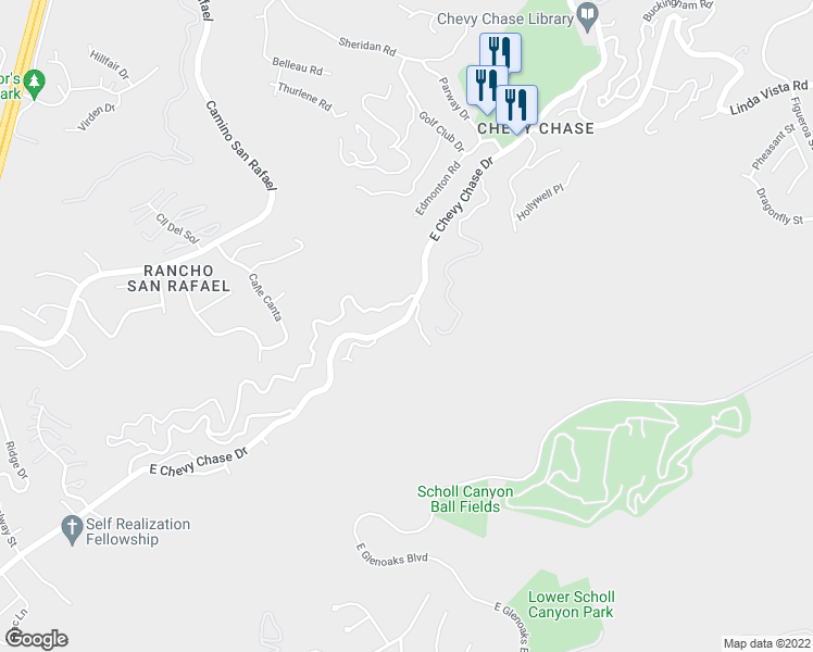 map of restaurants, bars, coffee shops, grocery stores, and more near 2724 East Chevy Chase Drive in Glendale