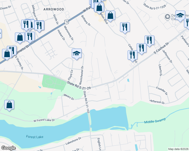 map of restaurants, bars, coffee shops, grocery stores, and more near 1464 Golf Terrace Boulevard in Florence