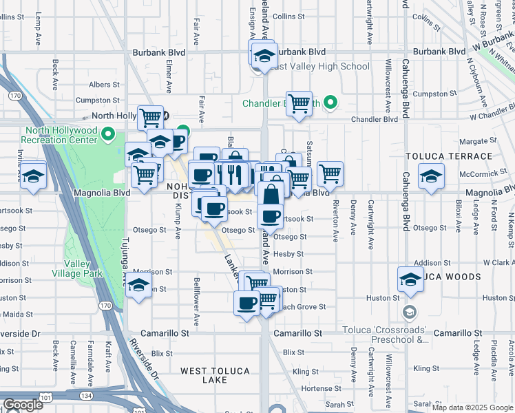 map of restaurants, bars, coffee shops, grocery stores, and more near in Los Angeles
