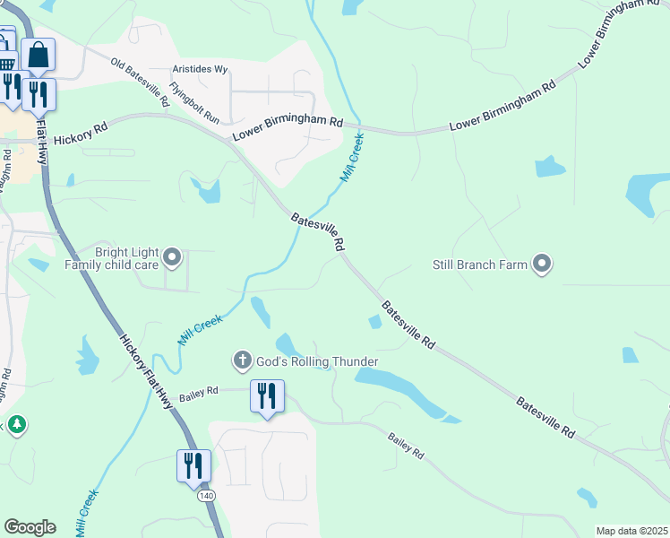 map of restaurants, bars, coffee shops, grocery stores, and more near 153 Upper Mill Creek Lane in Canton