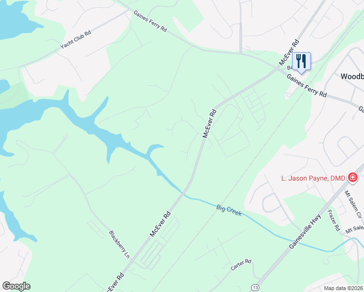 map of restaurants, bars, coffee shops, grocery stores, and more near 6708 Thornwood Court in Flowery Branch