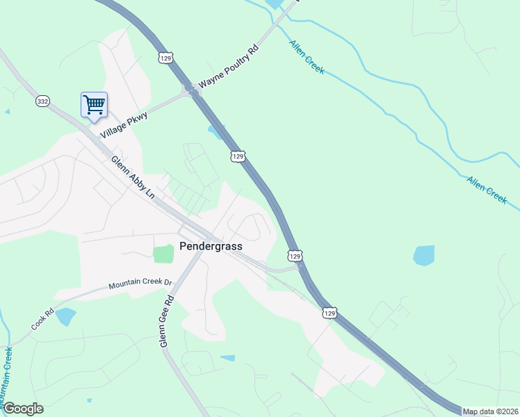 map of restaurants, bars, coffee shops, grocery stores, and more near 189 Wynn Way in Pendergrass