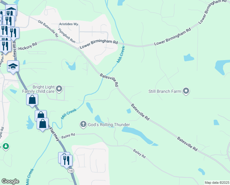 map of restaurants, bars, coffee shops, grocery stores, and more near 153 Upper Mill Creek Lane in Canton