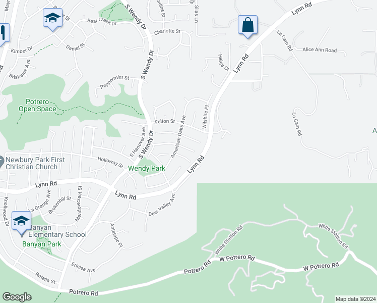 map of restaurants, bars, coffee shops, grocery stores, and more near 2938 Lodgewood Street in Thousand Oaks