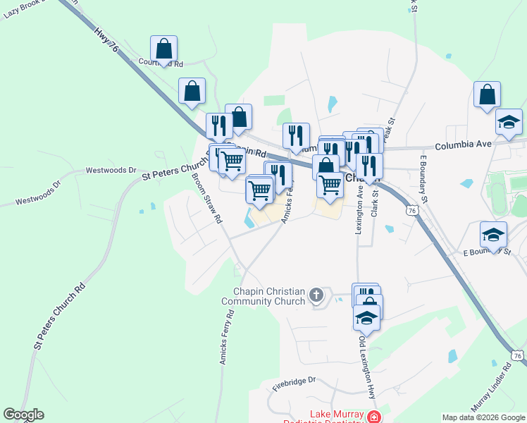 map of restaurants, bars, coffee shops, grocery stores, and more near 140 Amicks Ferry Road in Chapin