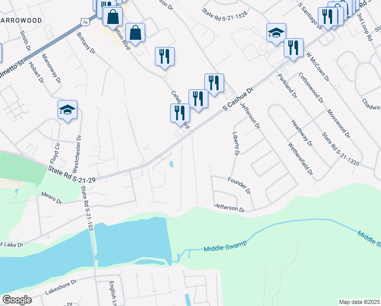 map of restaurants, bars, coffee shops, grocery stores, and more near 1619 Hazel Drive in Florence