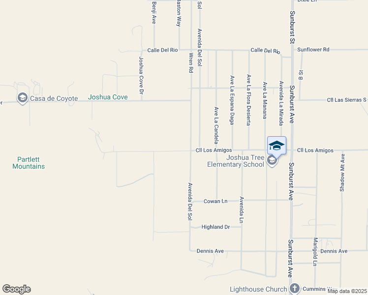 map of restaurants, bars, coffee shops, grocery stores, and more near 61676 Calle Los Amigos in Joshua Tree
