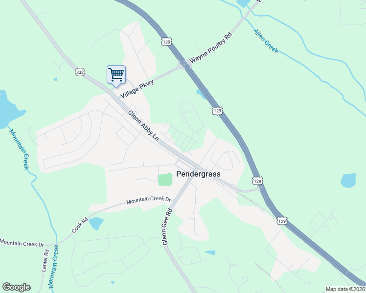 map of restaurants, bars, coffee shops, grocery stores, and more near 438 Old Gainesville Highway in Pendergrass