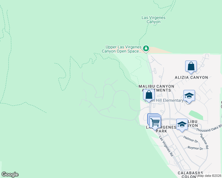 map of restaurants, bars, coffee shops, grocery stores, and more near 26722 Provence Drive in Calabasas