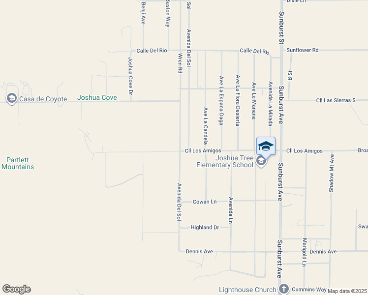 map of restaurants, bars, coffee shops, grocery stores, and more near 61676 Calle Los Amigos in Joshua Tree