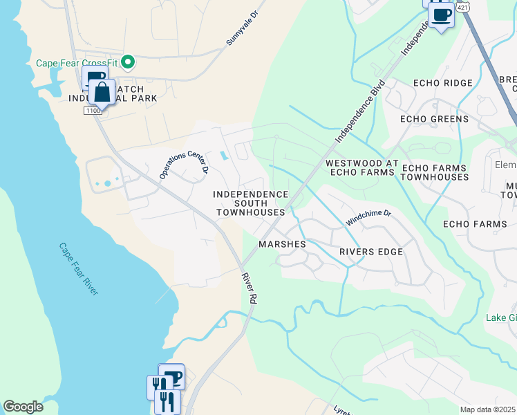 map of restaurants, bars, coffee shops, grocery stores, and more near 204 Hibiscus Way in Wilmington