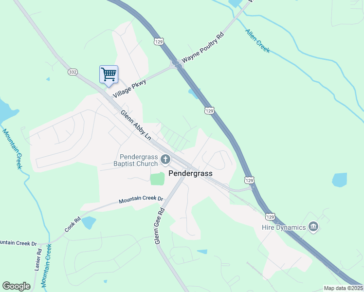 map of restaurants, bars, coffee shops, grocery stores, and more near 130 Star Court in Pendergrass