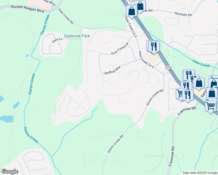 map of restaurants, bars, coffee shops, grocery stores, and more near 1840 Bitternut Lane in Cumming