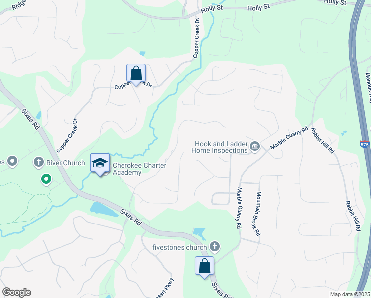 map of restaurants, bars, coffee shops, grocery stores, and more near 107 Bree Lane in Canton